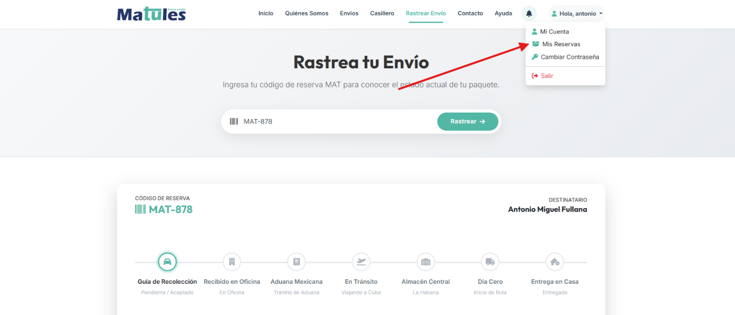 Captura Paso 3 - Menú de acceso a Mis Reservas
