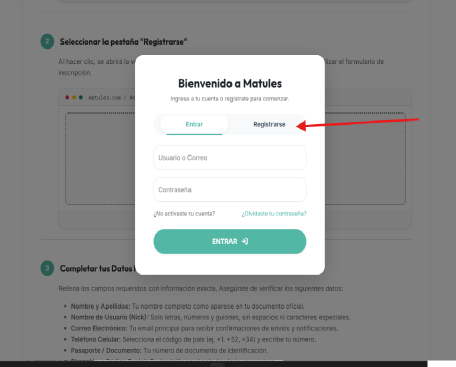 Captura Paso 2B - Pestaña Registrarse