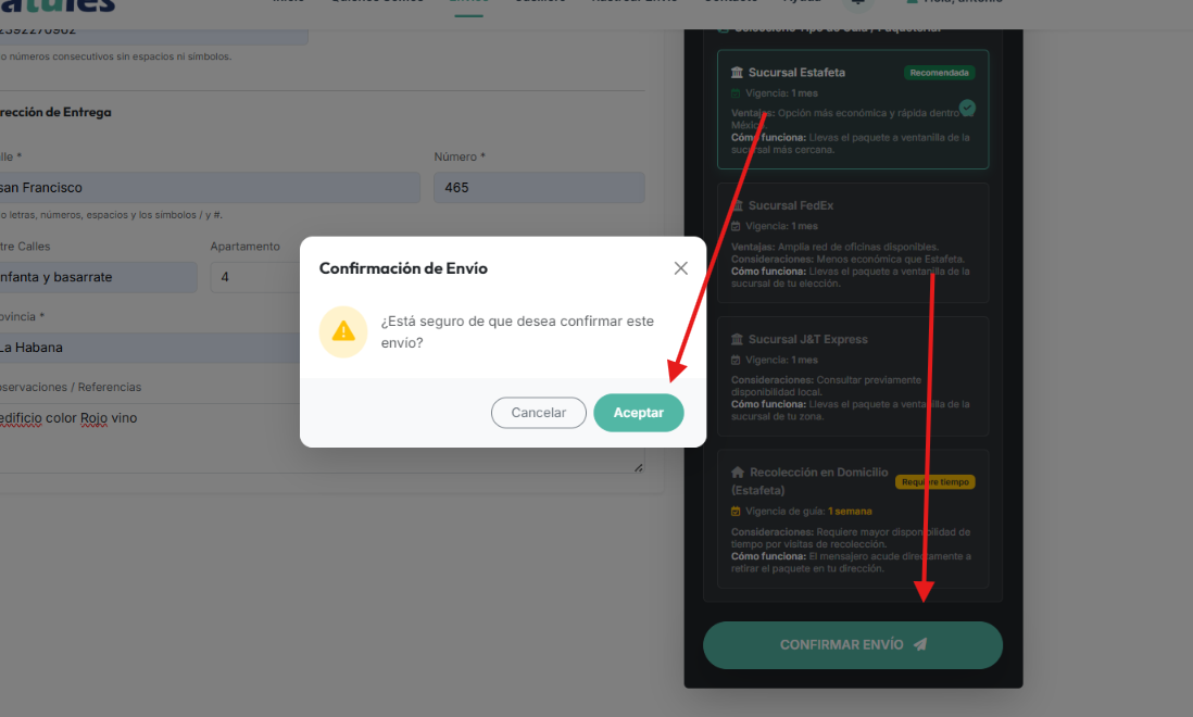 Captura - Botón Confirmar Envío