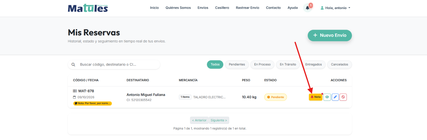 Captura Paso 5A - Ejemplo de aviso de nota comercial