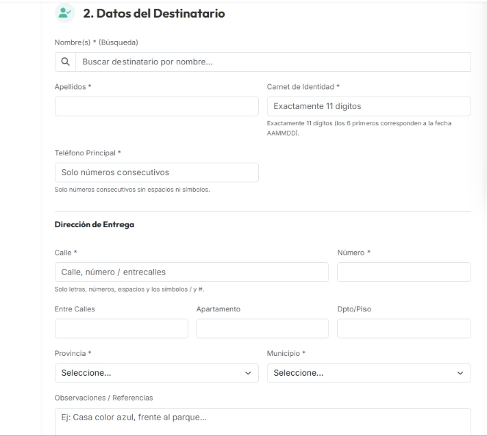 Captura - Formulario de datos del Consignatario