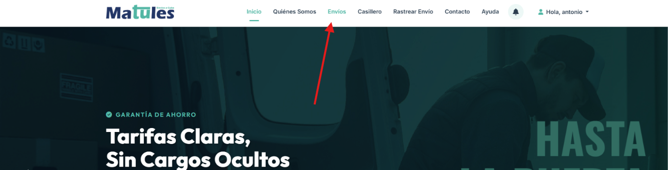 Captura - Menú Envíos