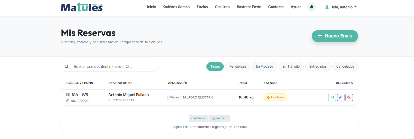 Captura - Pantalla con el listado de mis reservas