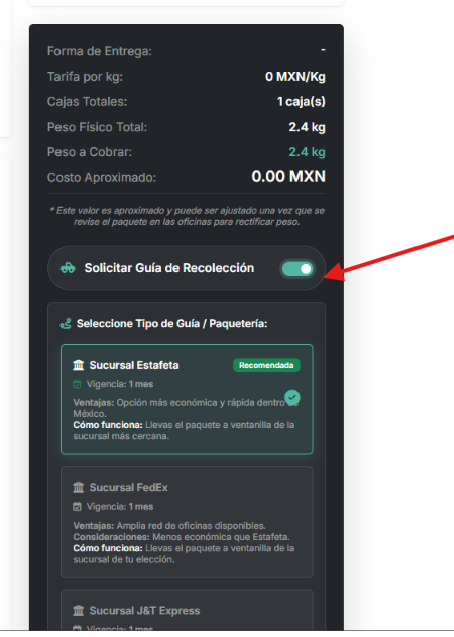 Captura - Resumen aproximado y selección de guía